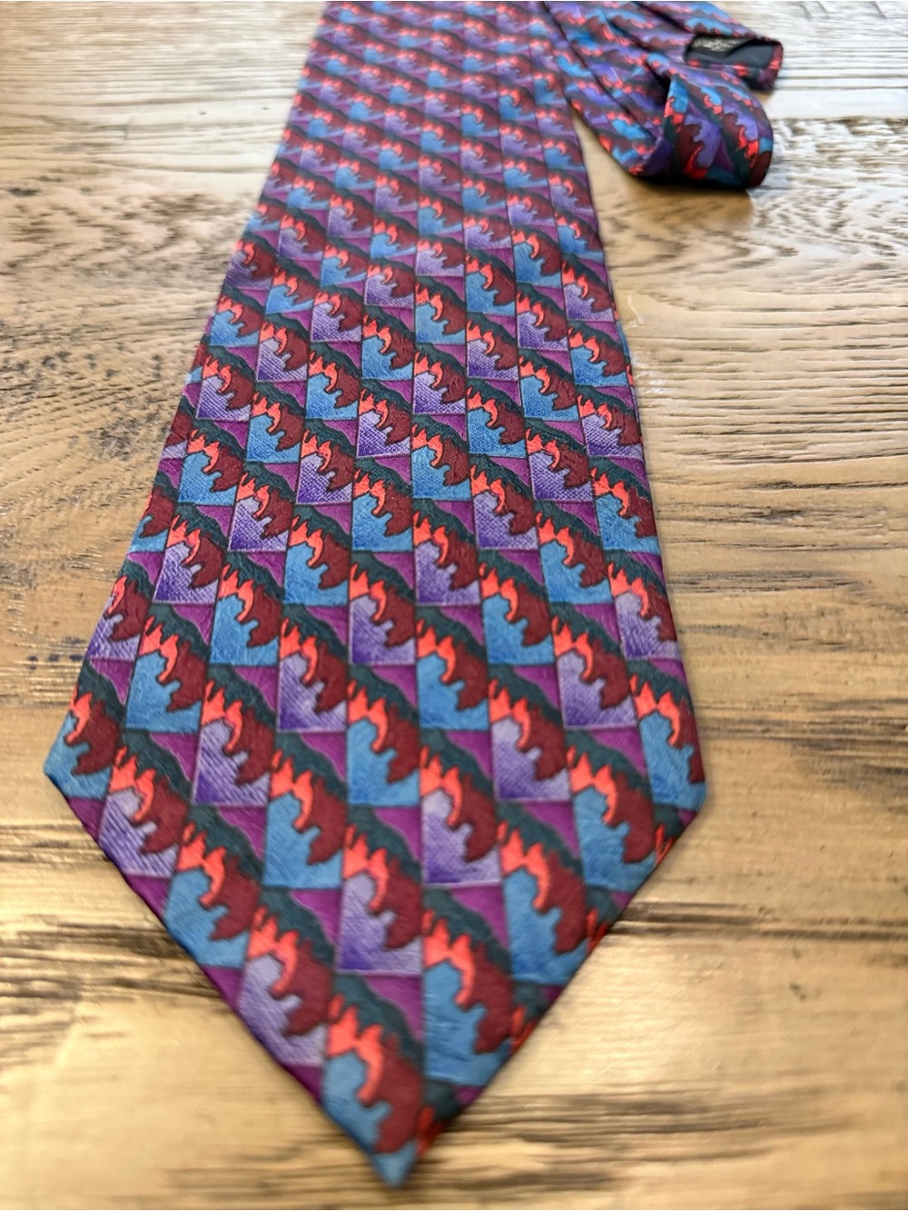 J. Garcia Purple, Blue & Red Geometric Silk Tie